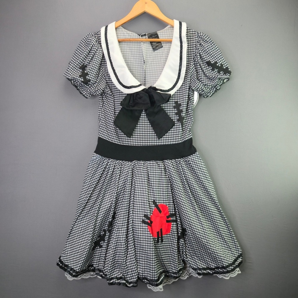 Leg Avenue Wind-Up Doll Costume Dress L/G Black White Checkered Halloween